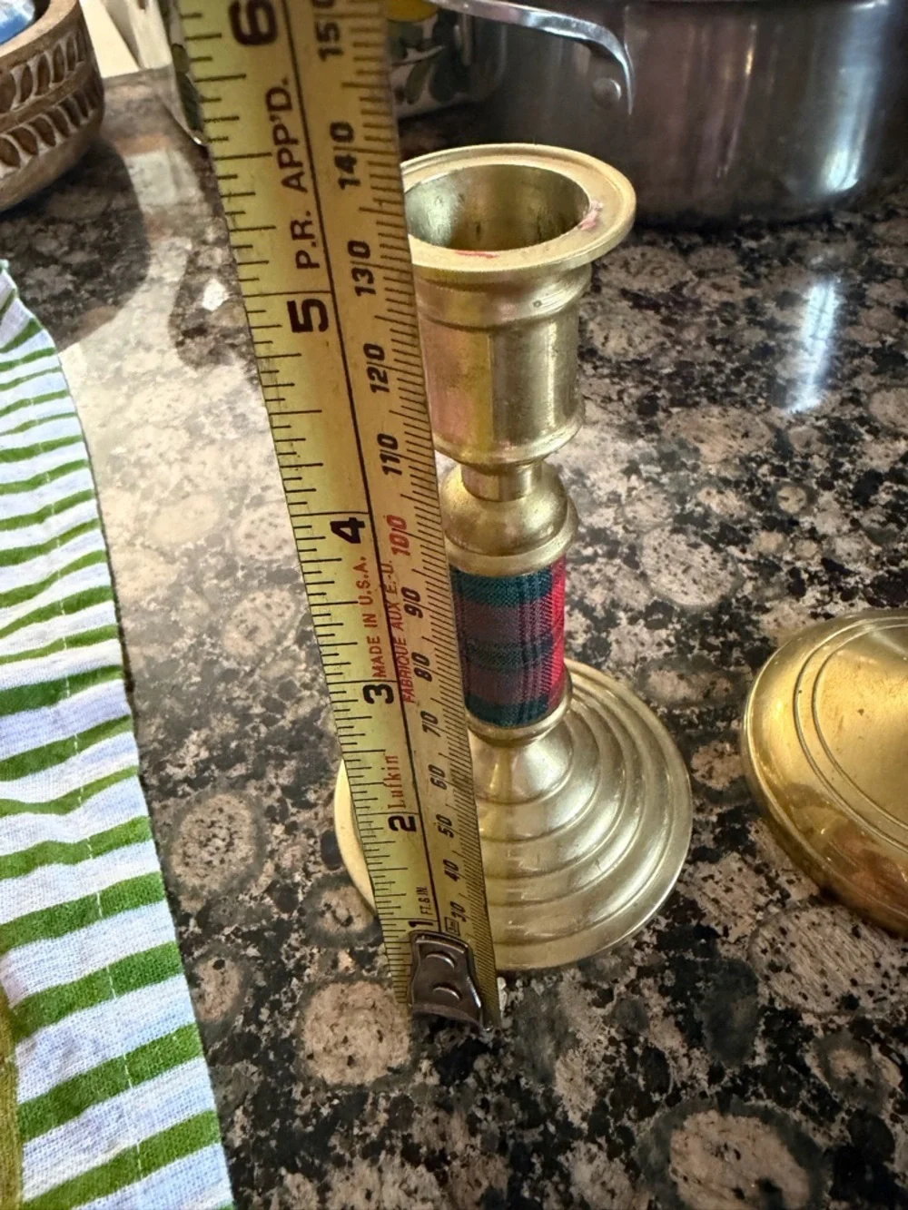 Brass Tartan Accent Candlestick Pair - Classic Home Accent